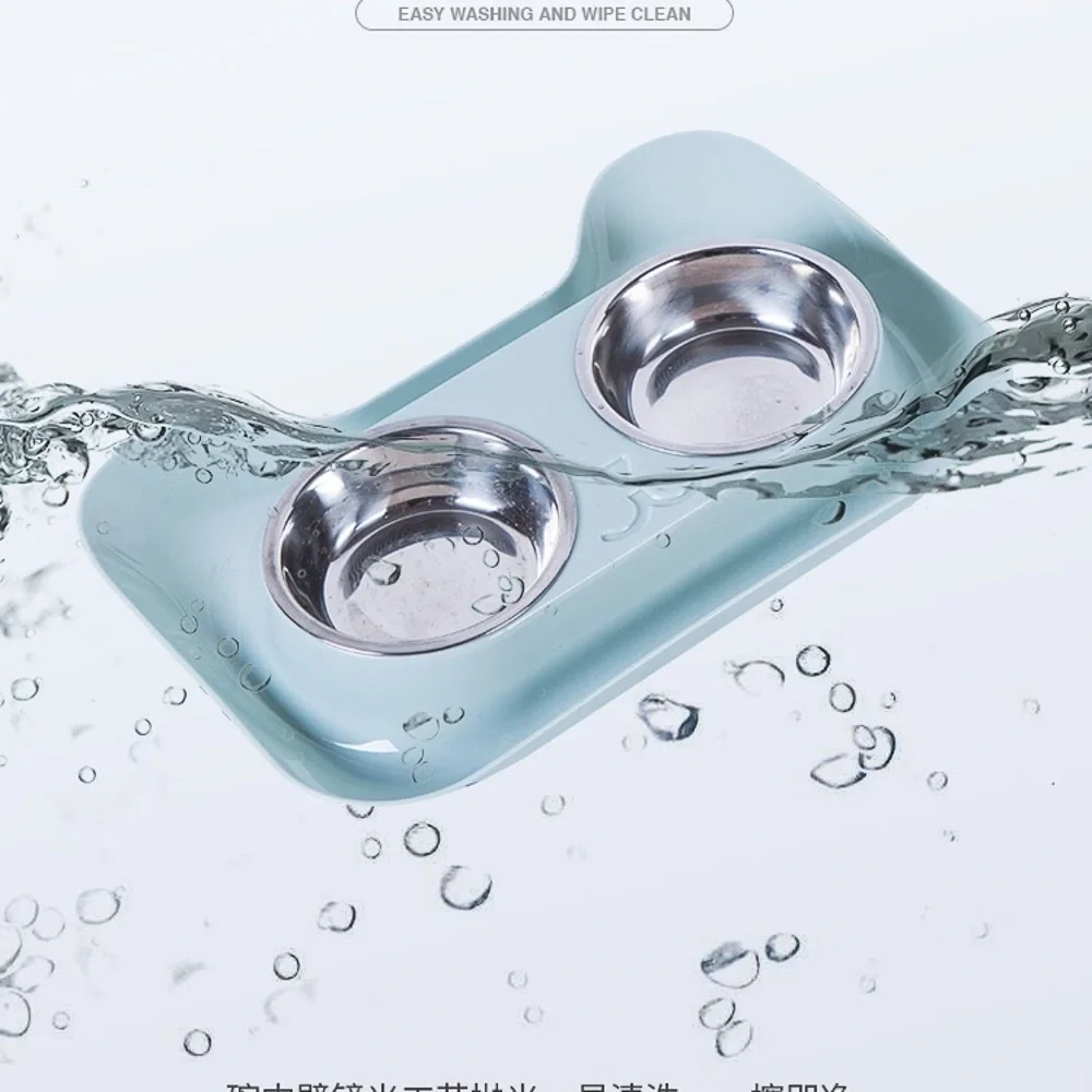Double pet bowl water dish feeding station - blue